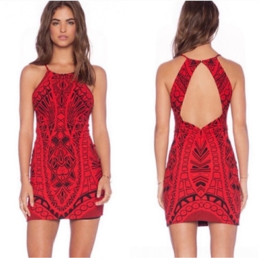 Parker Red Mini Dress With Black Geometric Print
